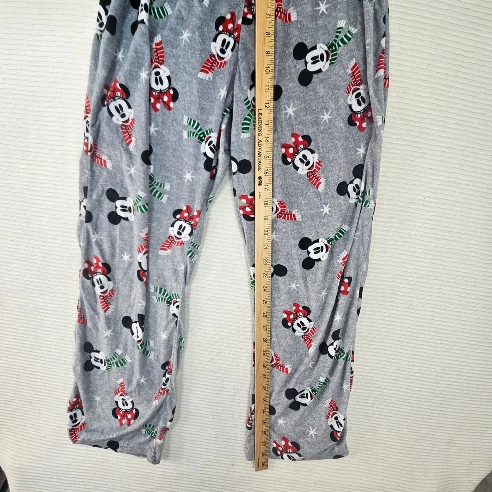 Disney Mickey Minnie Mouse Christmas‎ Holiday Fleece Pajama Pants Gray Medium - Picture 4 of 6